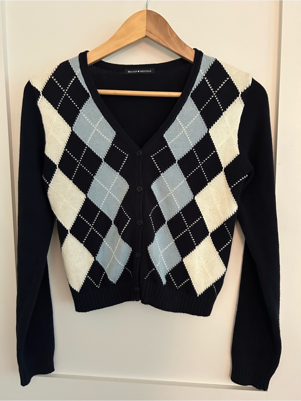 Brandy Melville Navy Argyle Knit Cardigan Sweater